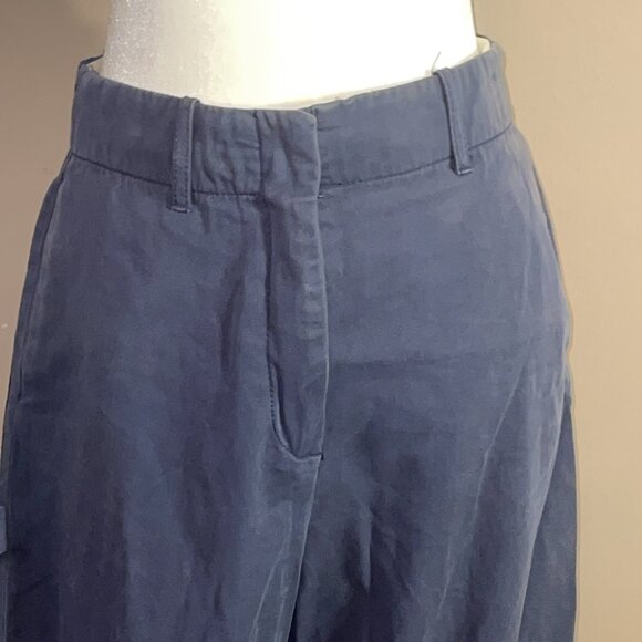 Zara Womens WBlue Canvas Pants Tuxedo Side Stripe Wide Carpenter Loop Leg Sz S - Picture 2 of 11